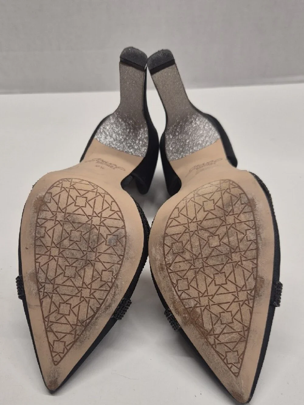 Jewel Badgley Mischka D'Orsay High Heels Satin Pointed Toe Rhinestone Black 9.5